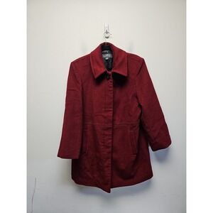Liz Claiborne Outerwear Women's Red Pea Coat with Detachable Hood Size Large 14P